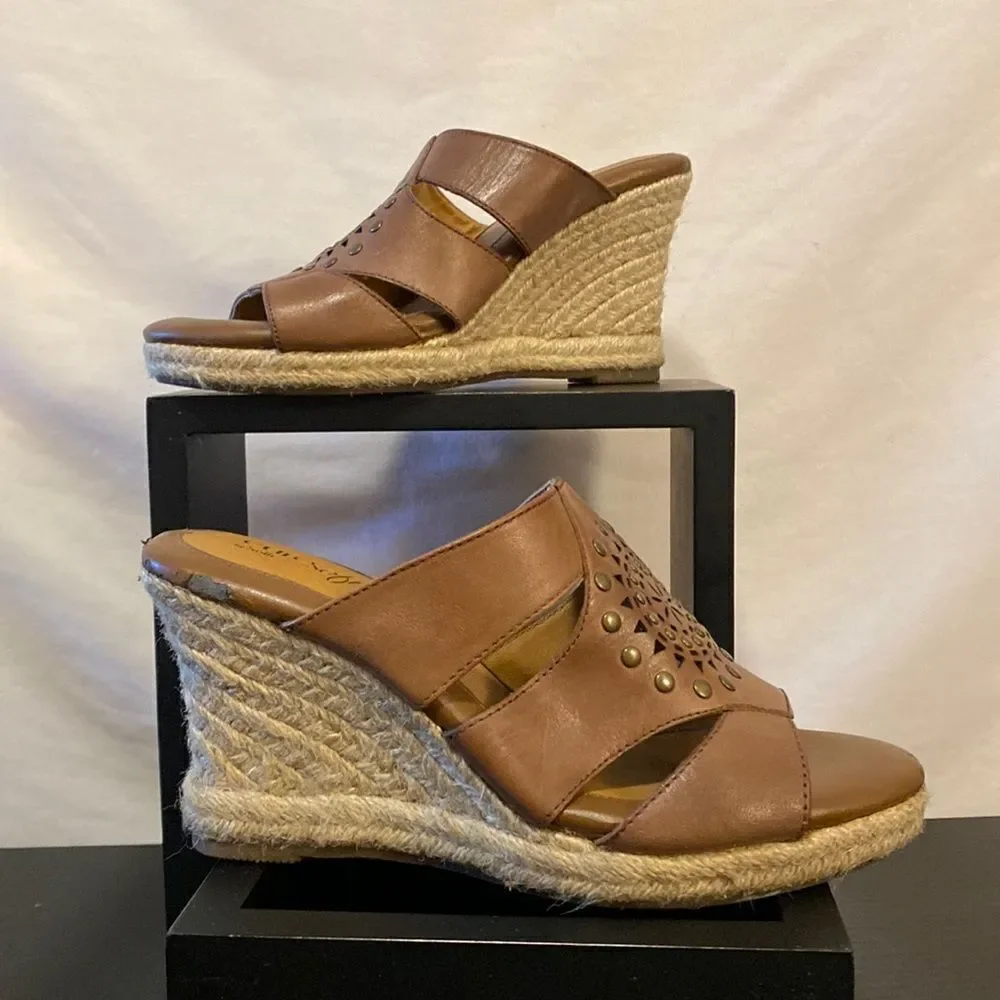 Euro soft by Sofft Boho leather espadrille/wedge heel mules size 7.5